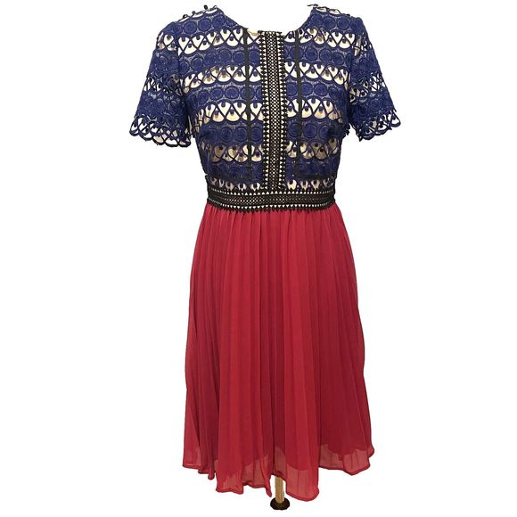 JAX Black Label Women's Short Sleeve Dress‎ Size 4 Lace Top Pleated Bottom - Picture 1 of 10